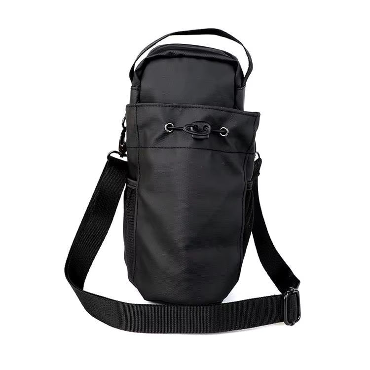 Black shoulder bag with a strap on a white background
